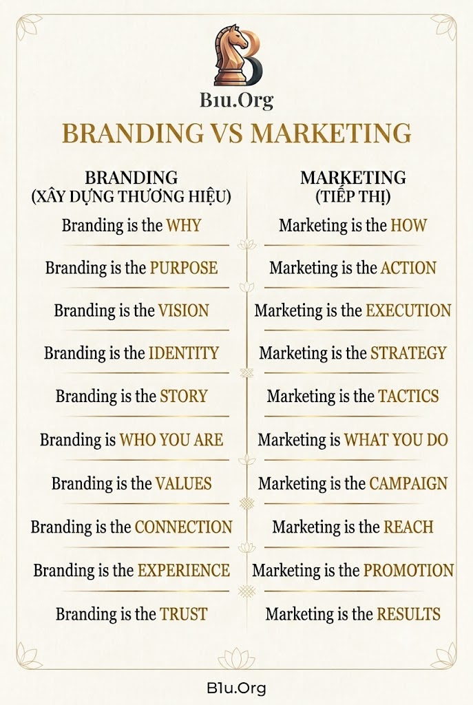 Branding vs Marketing: Bản Chất Phân Định Giữa Hạt Nhân Tồn Tại Và Cỗ Máy Thực Thi